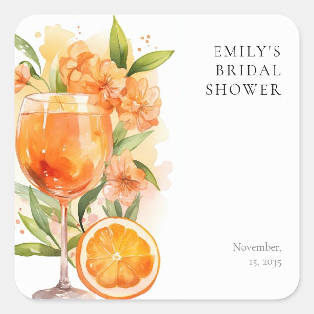 Aperol Spritz Bridal Shower Square Sticker (Front)