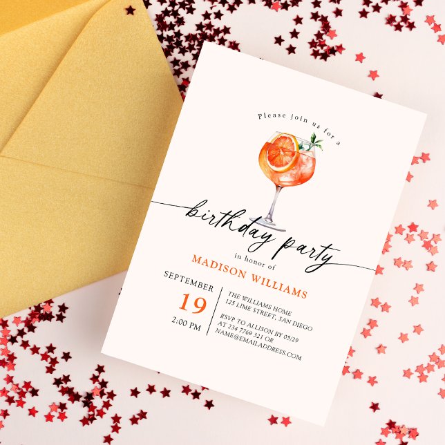 Aperol Spritz Calligraphy Birthday Party Invitation (Creator Uploaded)