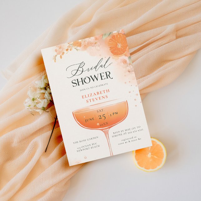 Aperol Spritz Citrus Floral Cocktail Bridal Shower Invitation (aperol spritz bridal shower invitation citrus cocktail summer floral brunch garden pool party)
