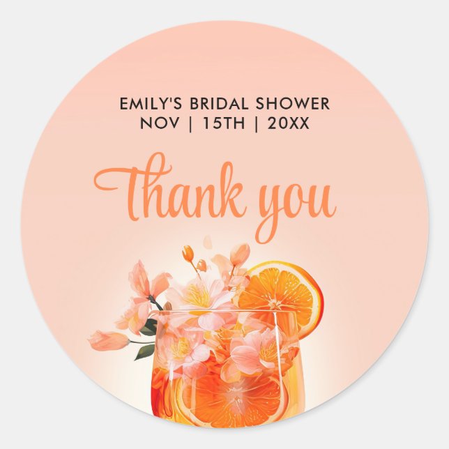 Aperol Spritz Cocktail Bridal Shower Classic Round Sticker (Front)