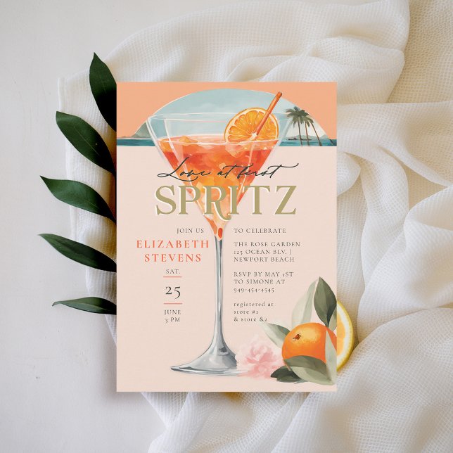 Aperol Spritz Cocktail Orange Chic Bridal Shower Invitation (aperol spritz bridal shower invitation citrus cocktail summer brunch garden pool party love at first)