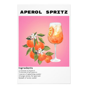 Aperol Spritz Cocktail Recipe Flower Market Art Photo Print