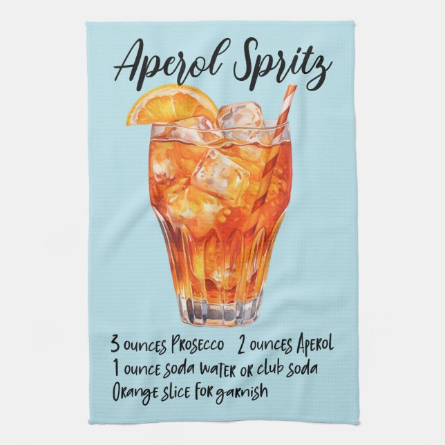 Aperol Spritz Cocktail Recipe Tea Towel (Vertical)