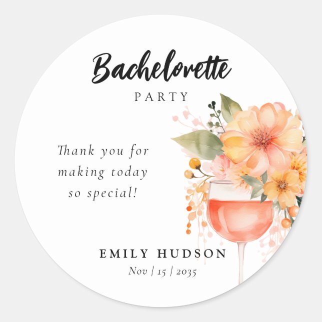 Aperol Spritz Floral Bachelorette Party Classic Round Sticker (Front)