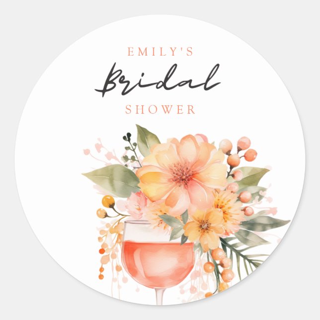 Aperol Spritz Floral Bridal Shower Classic Round Sticker (Front)