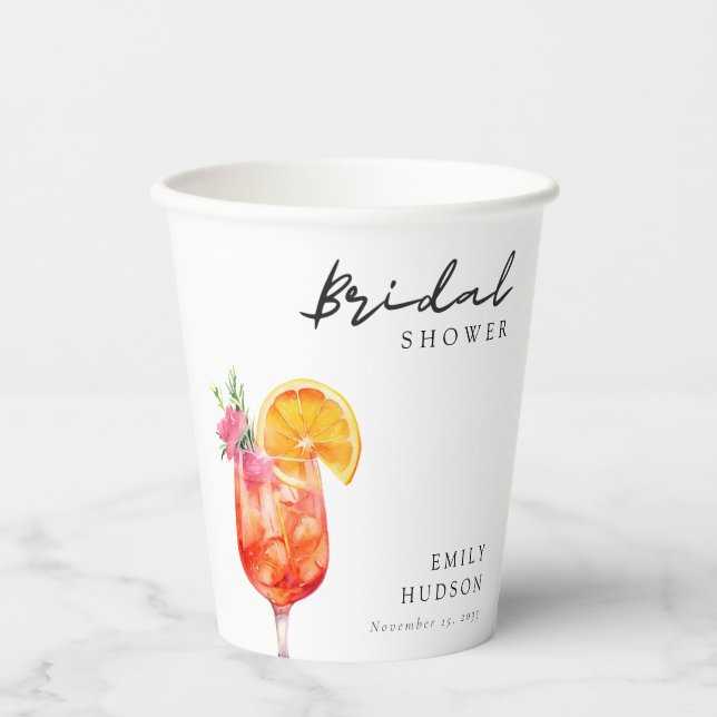 Aperol Spritz Floral Bridal Shower Paper Cups (Front)