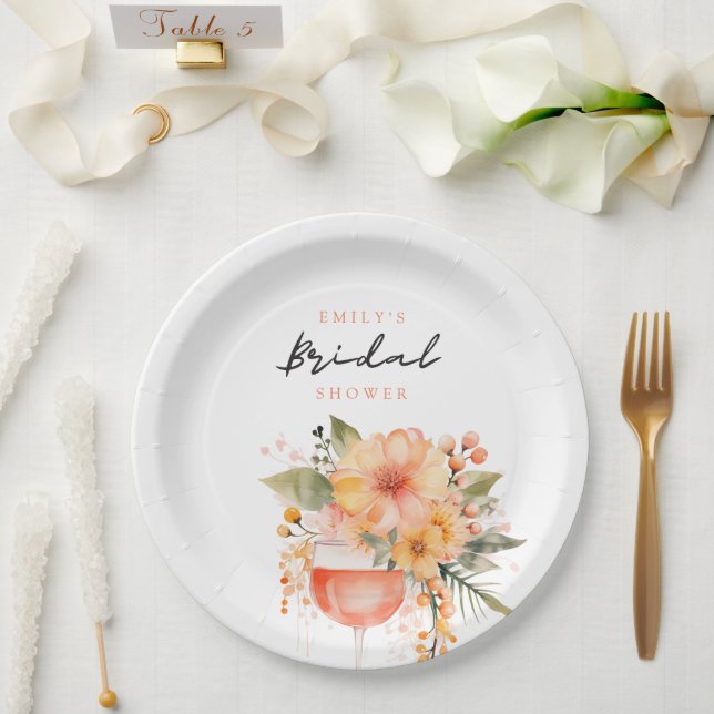 Aperol Spritz Floral Bridal Shower Paper Plate (Wedding)