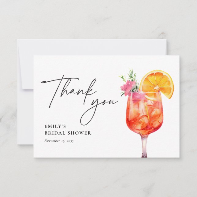 Aperol Spritz Floral Bridal Shower Thank You Card (Front)