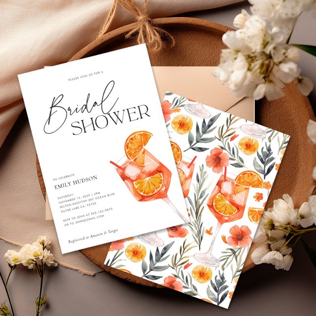 Aperol Spritz Floral Watercolor Bridal Shower Invitation (Creator Uploaded)