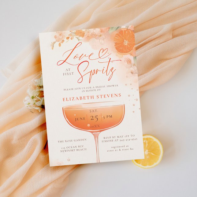 Aperol Spritz Love Citrus Floral Bridal Shower Invitation (aperol spritz bridal shower invitation citrus cocktail theme floral brunch garden pool party summer )