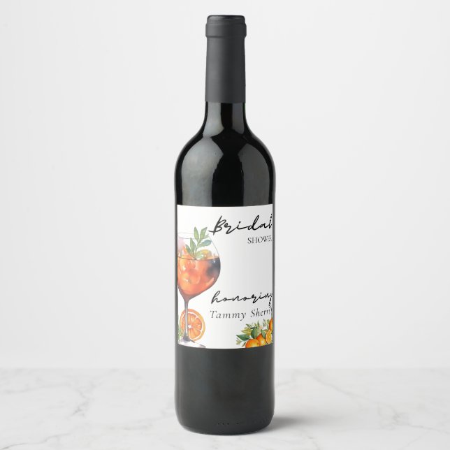 Aperol Spritz Orange Modern Bridal Shower  Wine Label (Front)