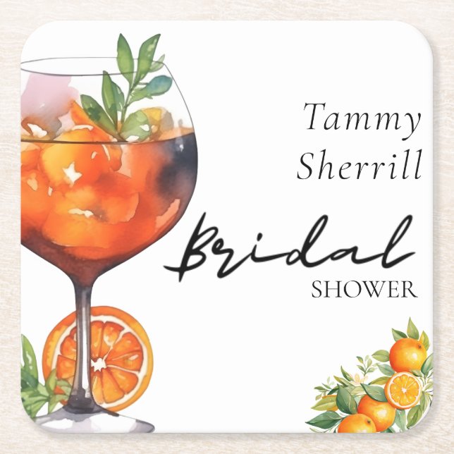 Aperol Spritz Orange Summer Bridal Shower  Square Paper Coaster (Front)