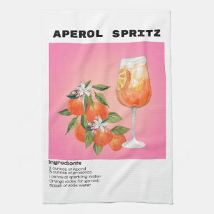 Aperol Spritz PInk Orange Flower Market Art Print Tea Towel
