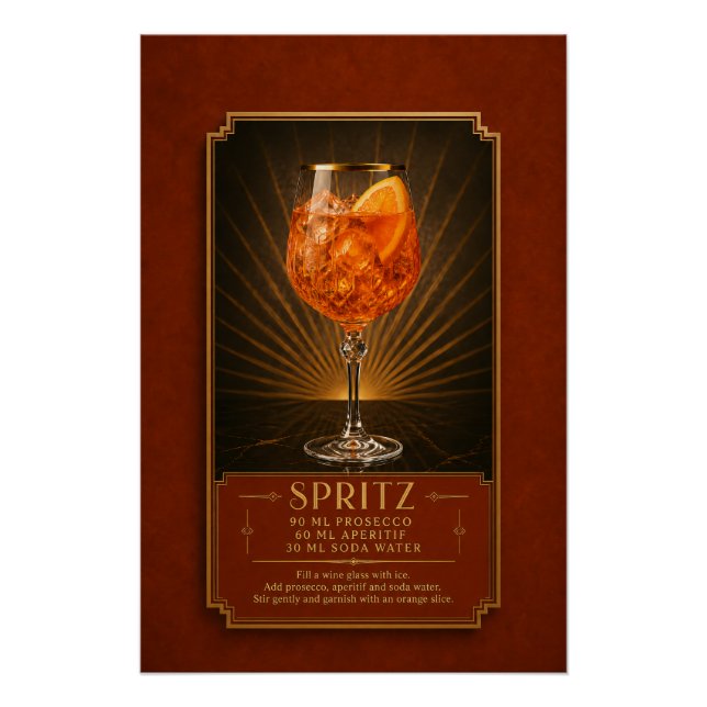 Aperol Spritz Recipe Poster | Bar Art (Front)