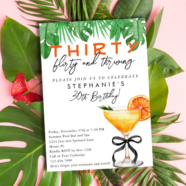 Aperol Spritz Retro Tropical 30th Birthday Party Invitation (Creator Uploaded)