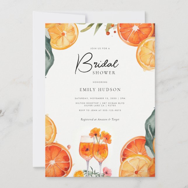 Aperol Spritz Watercolor Bridal Shower Invitation (Front)