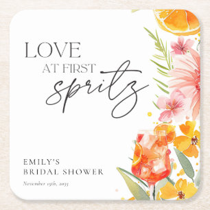 Aperol Spritz Watercolor Bridal Shower Square Paper Coaster
