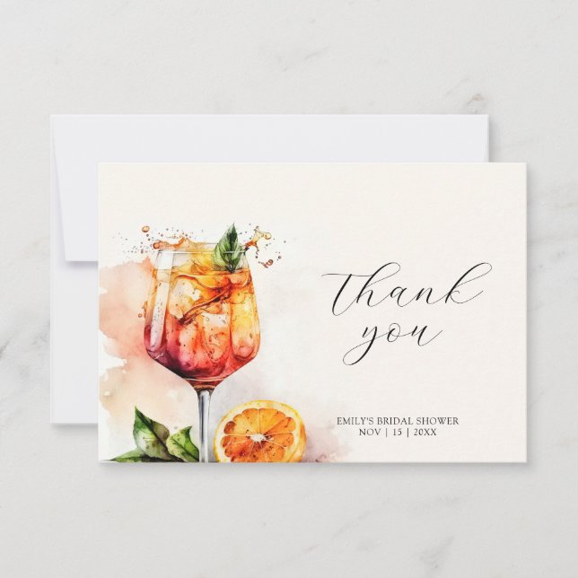 Aperol Spritz Watercolor Bridal Shower  Thank You Card (Front)