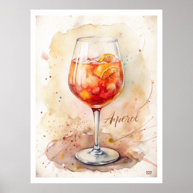 Aperol Spritz Watercolor Painting  Poster (Front)