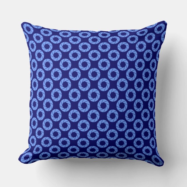 Aperture Pattern - Baby Blue on Deep Navy Cushion (Front)