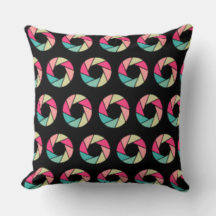 Aperture Pattern - Colours on Black Cushion