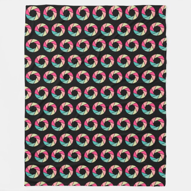 Aperture Pattern - Colours on Black Fleece Blanket (Front)