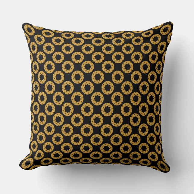 Aperture Pattern - Golden on Black Cushion (Front)
