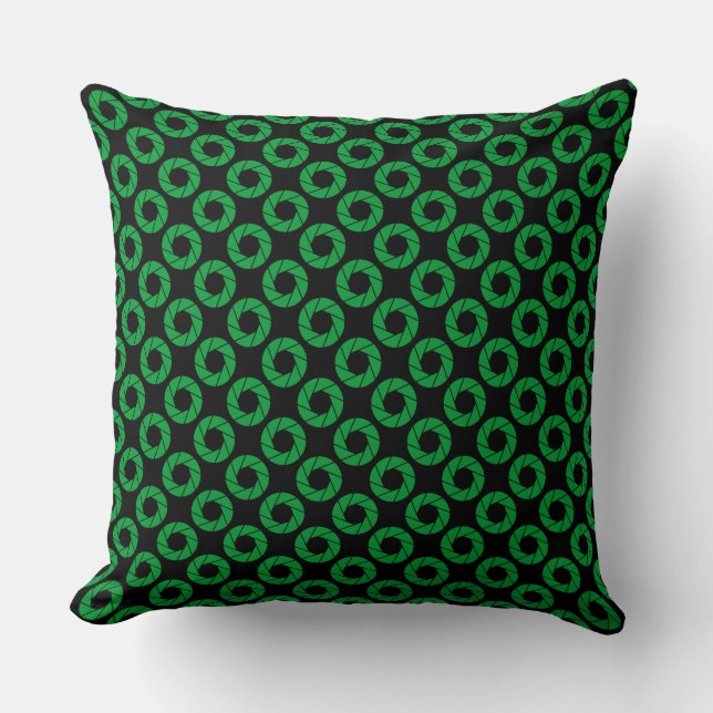 Aperture Pattern - Grass Green on Black Cushion (Front)