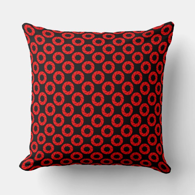 Aperture Pattern - Red on Black Cushion (Front)
