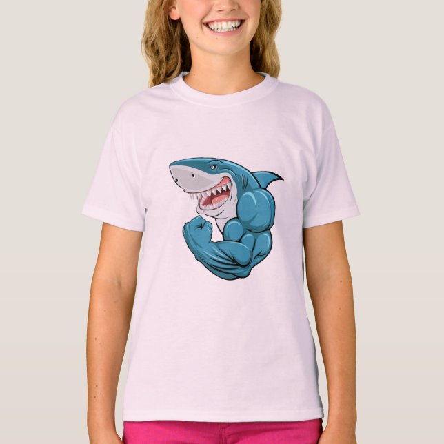 Apex Predator Gains: Muscular Shark Gym Hat T-Shirt (Front)