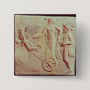 Aphrodite and Hermes riding on a chariot 15 Cm Square Badge