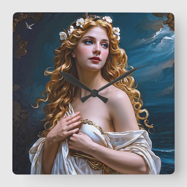 "Aphrodite: Goddess of Love and Light" Square Wall Clock (Front)