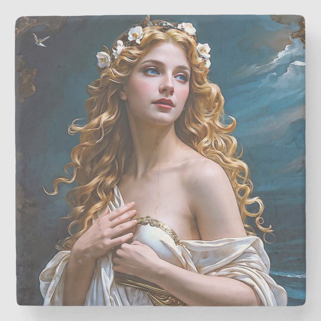 "Aphrodite: Goddess of Love and Light" Stone Coaster (Front)