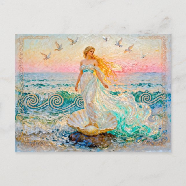 Aphrodite Rising from Seashell at the Ocean Shore Postcard (Front)