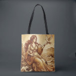 Aphrodite Vintage Mythology Tote Bag<br><div class="desc">This elegant tote bag features a vintage-style illustration inspired by classical Greek mythology. The artwork depicts Aphrodite, goddess of love and beauty, portrayed in a refined antique engraving style with warm sepia tones and delicate classical details. Seated by the sea where myth tells she first emerged, Aphrodite is accompanied by...</div>