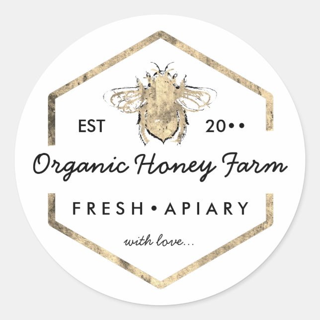Apiarist  Gold Bumble Bee Honeycomb Classic Round Sticker (Front)