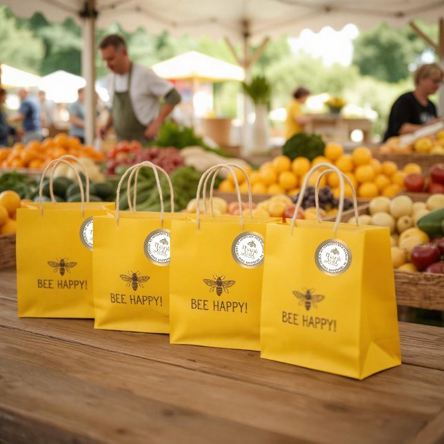 APIARY 3D GOLD HONEY BEE LOGO BUSINESS THANK YOU   CLASSIC ROUND STICKER (Creator Uploaded)