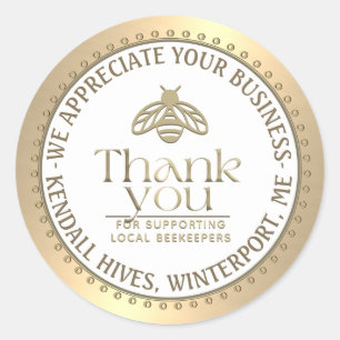 APIARY 3D GOLD HONEY BEE LOGO BUSINESS THANK YOU   CLASSIC ROUND STICKER