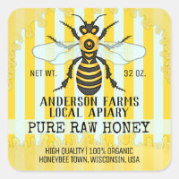 Apiary Bee Honey Jar Labels | Honeybee Striped