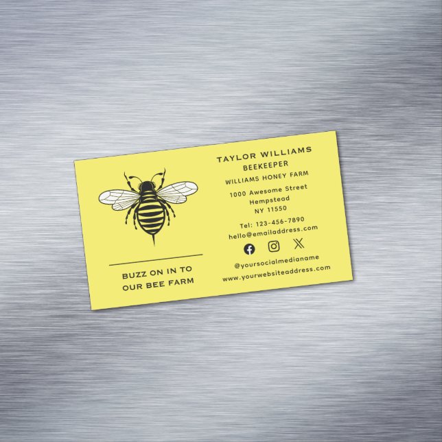Apiary Beekeeper Beekeeping Honey Bee Social Media Magnetic Business Card (In Situ)