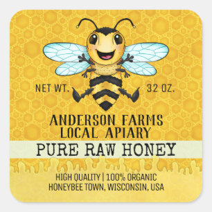 Apiary Honey Bee   Happy Honeybee Honeycomb Jar Square Sticker