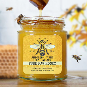 Apiary Honey Jar Labels   Honeybee Honeycomb Bee