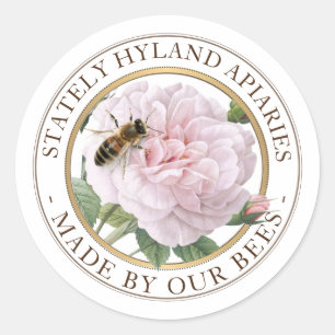 APIARY PRODUCT Honey Label Pink Rose with Bee 