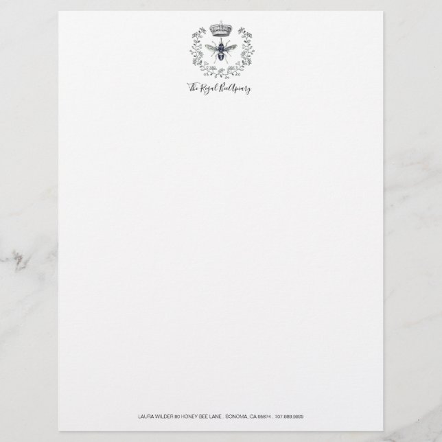 Apiary Queen Honey Bee Crown And Laurel Custom Letterhead (Front)