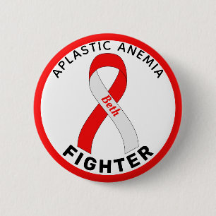 Aplastic Anaemia Fighter Ribbon White Button