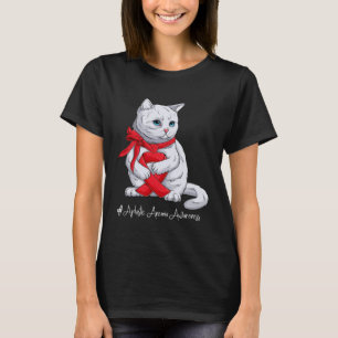 Aplastic Anemia Awareness Month Red Ribbon Cat T-Shirt