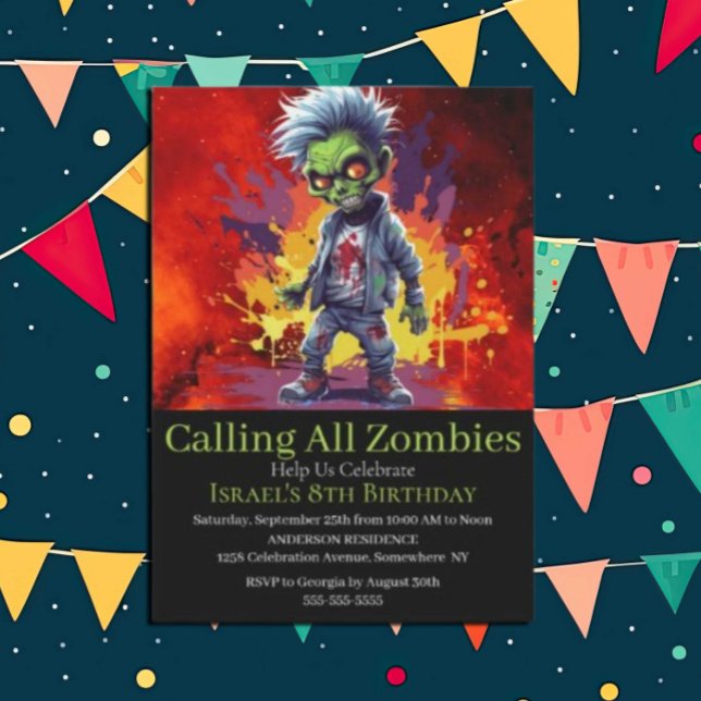 Apocalypse Birthday Zombie Boy Invitation (Zombie Walkers,  Your birthday party won't be complete without an array of gruesome zombie props! )