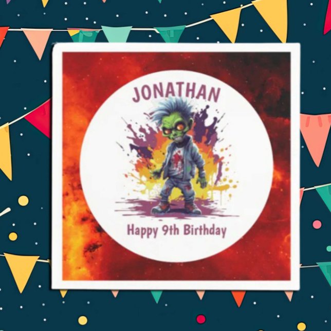 Apocalypse Birthday Zombie Boy Napkin (Zombie Walkers,  Your birthday party won't be complete without an array of gruesome zombie props! )