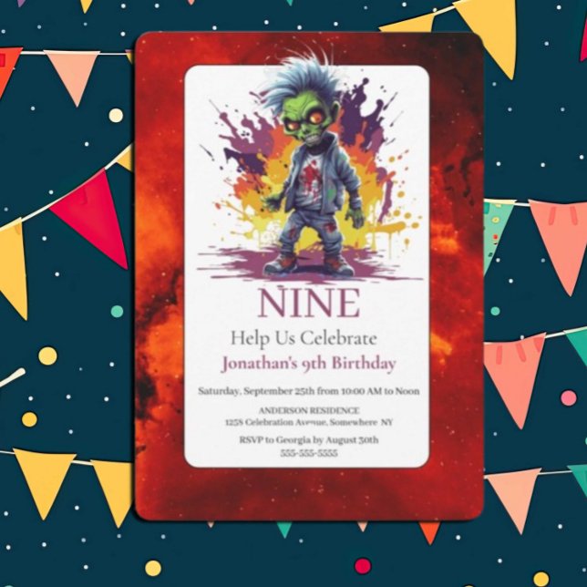 Apocalypse Zombie Boy Costume Birthday Invitation  (Zombie Walkers,  Your birthday party won't be complete without an array of gruesome zombie props! )