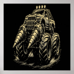 Apocalyptic Monster Truck with Dual Drills Poster